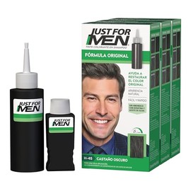 Just For Men, Tinte Colorante En Shampoo, Castaño Oscuro H45, Cabello Con Cor, Cubre Las Canas, Paquete de 3, 66ml