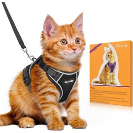 Cat Harness Leash for Cats, Cats, Traction Rope, Cat Harness, Adjustable, Easy Installation, Disaster Prevention, Ultra Lightweight, Soft Material, Collar, Torso, Reflective Material, For Walks, Going