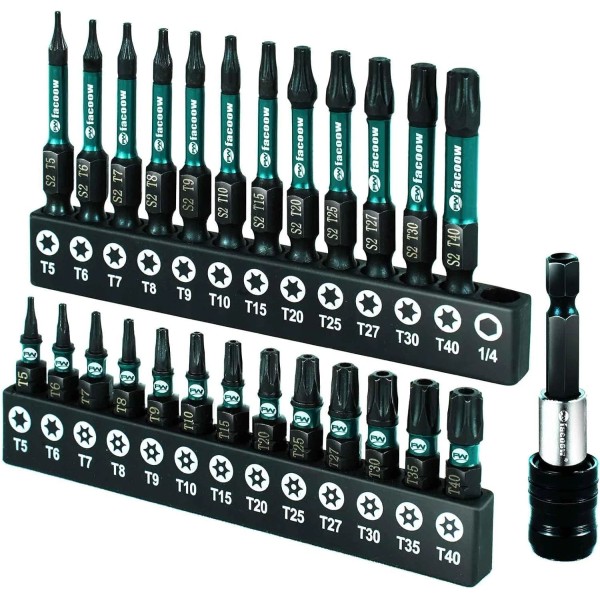 Facoow Torx Bit Set(T5-T40), 26 Pack Security Bits Set with