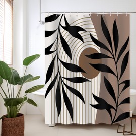 DLTAY Brown Shower Curtain Boho Mid Century Dark Brown Shower Curtains for Bathroom Decor, Black and Tan Waterproof Cloth Fabric with Hooks, 60" W x 72" L
