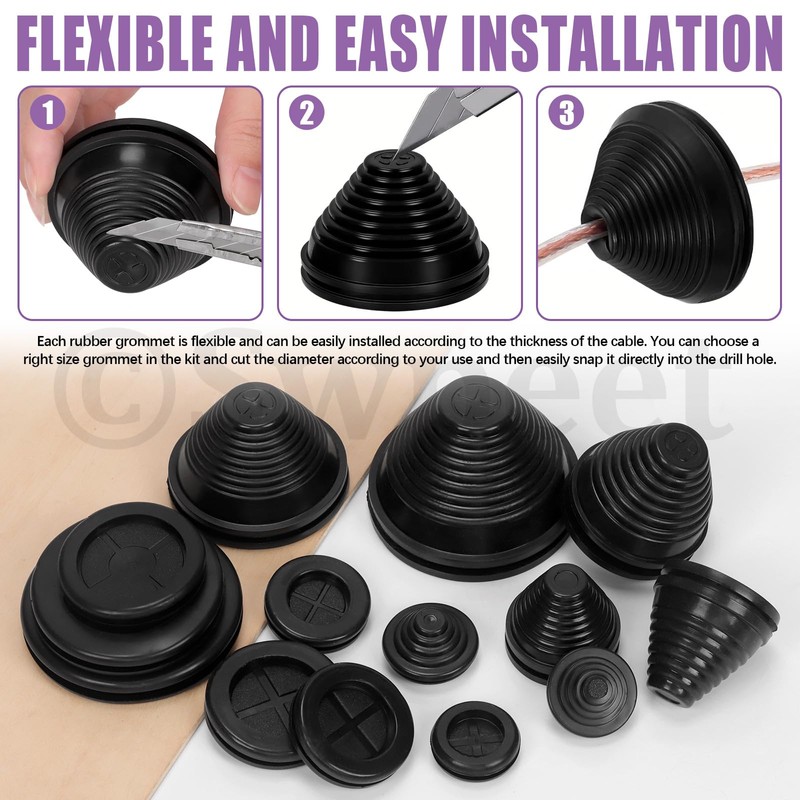 Swpeet Rubber Grommets Wire Protection, Closed Rubber Grommet, Firewall Solid