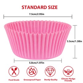 Standard Pink Cupcake Liners for Baking 200 Counts - Caperci Greaseproof Muffin Baking Cups for Wedding Birthday Party Baby Shower Festivals (Pink)