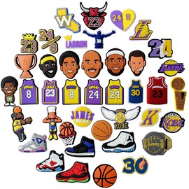 FLAFARY 41Pcs Basketball Sports Shoe Charms for Boys, Teens, Men - Gift Decor PVC Charms for Party Favors