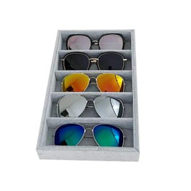 5-Slot Luxurious Gray Velvet Premium Grade Drawer Divider Eyewear Storage Sunglasses Jewelry Tray Organizer