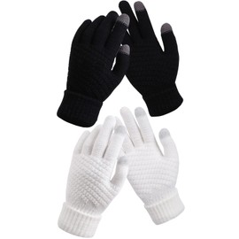 2 Pairs Women's Winter Touch Screen Gloves Warm Fleece Lined Knit Gloves Elastic Cuff Winter Texting Gloves