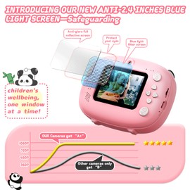 Panda Kids Camera Instant Print Photo with 32G Card, 1080P HD Video Instant Cameras Age 3-12, Digital Toddler Camera Toys with Color Pens for DIY 3-12 Year Old Girls Boys Gifts Birthday, Pink