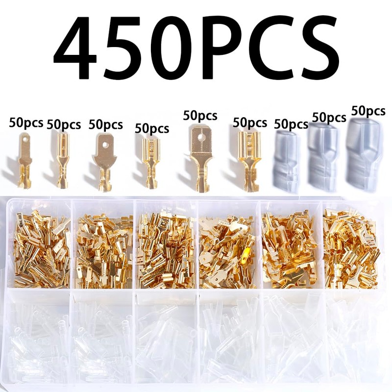 aikoolwer 450Pcs 2.8mm 4.8mm 6.3mm Male Female Spade Connectors Kit