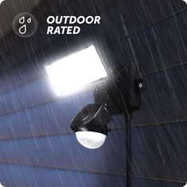 Globe Electric 17000198 180-Degree 14W Black 1200 Lumens Plug-in Outdoor Integrated LED Flood Light Security Light, 10-Foot Cord, Outside House Lights