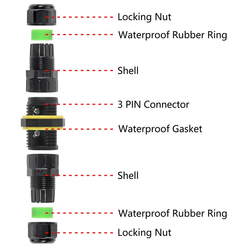 8PCS 3 Pole Wire Connector Waterproof IP68 Outdoor Electrical Junction