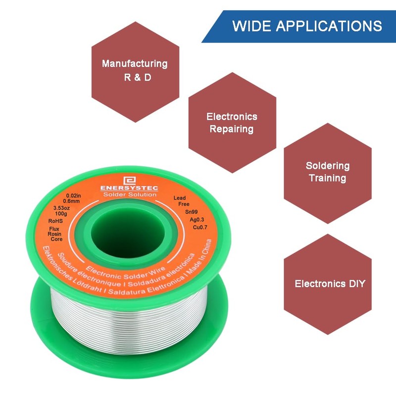 E ENERSYSTEC Thin Solder Wire 0.6mm Lead Free Electronic Solder