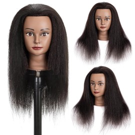Mannequinkopf mit menschlichem Haar 18'' Kosmetologie Mannequinkopf mit 100% echtem menschlichem Haar Mannequinkopf für Flechten Friseure Kosmetologie Studenten Übung Styling mit Klemmhalter (M18)