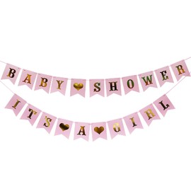 AIYONG It's A Girl & Baby Shower Banner Set Decorations for Baby Shower Party Celebration Banner Flag Gender Revelation Party Baby Shower