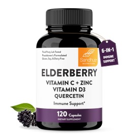 Sandhu's Elderberry Vitamin C Vitamin D3 with Zinc & Quercetin | Capsules for Men & Women | Supports Immune and Bone Health | 120 Count (Pack of 1)