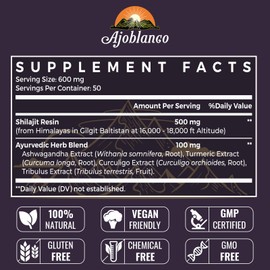 Ajoblanco Ajoblanco 600mg Shilajit Pure Himalayan Organic Shilajit Resin - Himalayan Shilajit Resin with Organic Ayurvedic Blend in High Potency for Energy, Strength & Immunity, Pack of 3