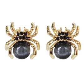 Navachi 18k Gold Plated Black Opal Crystal Spider Az1294 Ear Stud Earrings