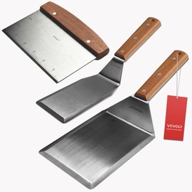 Stainless Steel Metal Spatula Set For Griddle, Grill Spatula Scraper for BBQ/Flat Top Grill- Full Tang Handle -Thicked Blade- Beveled Edges, Great Griddle Accessories for Pancake/Dough Cutter