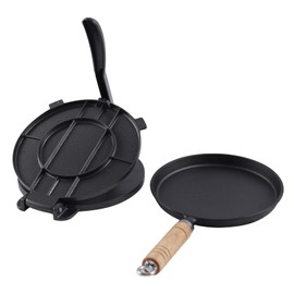 Rotel Cast Iron Tortilla Press 8 Inch with Comal Pan,Bundle of Cast Iron Tortilla Skillet for Roti,Tawa,Dosa,and Pataconera-Comales Para Tortillas,Tortilleras Mexicanas Para Hacer Tortillas