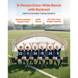 Portable 6-Seat Folding Bench Umbrella Storage Pockets Cup Holders Lightweight Black Sunshade Soccer Baseball Outdoor EventsSeat Attributes: With Umbrella, Number of Seats: 6 Seats