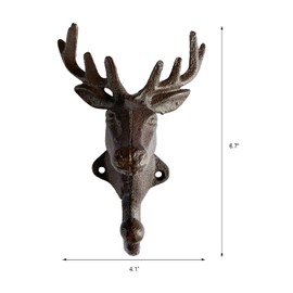 Grace Home Set of 2 Cast Iron Heavy Duty Rustic Deer Head Wall Hook Keys Towels Hooks Vintage Metal Wall Mounted Decorative Wall Hanger Nature Lovers Gift Idea (Deer Head)