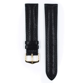 Hirsch Camelgrain Calf Watch Strap - Black Band/Silver Buckle - XL - 18mm / 16mm - Shiny Silver Buckle - Leather Band