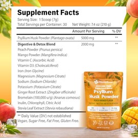 BloomBoost Polvo de cáscara de psyllium | Polvo de cáscara de psyllium con sabor tropical para salud digestiva y apoyo intestinal | Suplemento sin azú