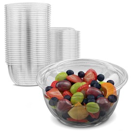 MT Products Disposable Salad or Fruit Takeout Bowl 32 oz - Pack of 15 Plastic Bowls - To Go Clear Lunch Bowls with Airtight Lids - Made in the USA