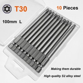 PTSLKHN 10PCS T30 Torx Screwdriver Bit Sets, 4‘’Length Magnetic Security Torx Bits Set (10, T30-4inL)