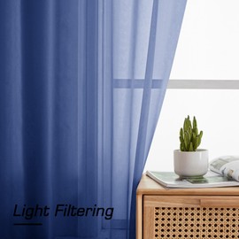 Simplebrand Royal Blue Sheer Curtains 84 Inches Long 2 Panels, Light Filtering Rod Pocket Solid Color Window Sheer Curtain Panels, Elegant Curtains & Drapes for Living Room, Bedroom, 42" W x 84" L