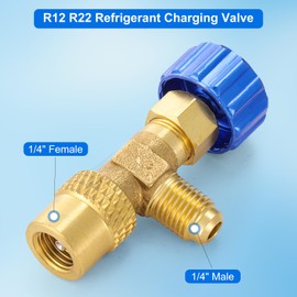 R12 R22 Refrigerant Charging Valve, Safety Flow Control Ball Valve, Brass Low Loss HVAC Fittings for R12 R22 AC Manifold, Mini Split Air Conditioner Tool with 1/4 Male to 1/4 Female