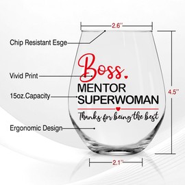 Perfectinsoy Boss Mentor Superwoman Wine Glass, Inspirational Farewell Retirement Promotion Gifts for Remarkable Women Friends Coworkers, Thank You Gifts for Lady Bosses Mentors, Mother's Day Presents