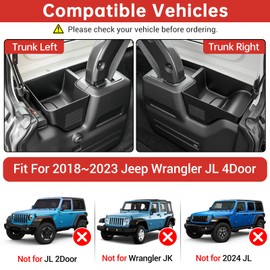Utiiy Wheel Well Storage Bin Fit for 2018-2023 Jeep Wrangler JL JLU 4XE Rear Trunk Side Storage Box Cargo Organizer Cargo Tray for Wrangler JL 4dr Accessories(18-23 Trunk Organizer, Not Gladiator)
