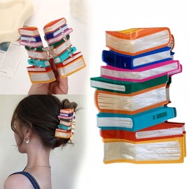 HIFANMM Back to School Hair Clip for Women Girls, Orange Books Hair Claw Clips, Funny Book Hair Clips for Teachers Students Non Slip Hairpins School Opens Season Decor Hair Accessories
