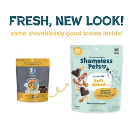 Shameless Pets Soft-Baked Dog Treats, Bananas for Bacon - Natural & Healthy Dog Chews for Skin & Coat Support with Omega 3 & 6 - Biscuits Baked & Made in USA, Free from Grain, Corn & Soy - 1-Pack