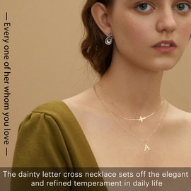 ANOBLEJRY K Necklace Gold Birthday Gifts for Women Friendship Christian Jewelry Gold Cross Necklace Layered Initial Necklaces for Women