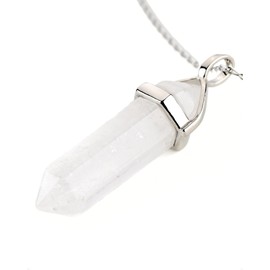 LAVISA Obelisk Gemstone Necklace, Pendant, Real Crystal Chain, Rose Quartz Amethyst, Natural Stone, 55 + 5 cm, Stainless Steel