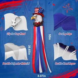WINTS Windsocks Outdoor Decoration,2Pcs 55 Inch Bald Eagle Windsocks,Heavy Duty Patriotic Windsocks,Red White Blue American Flag Windsocks for 4th of July Memorial Day Home Decor