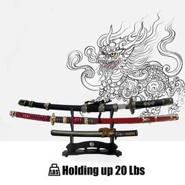 SEEMINESALE 3 Tier Katana Stand,Samurai Sword Holder,Black Sword Mountain,Large Size Sword Stand,Sword Display For Cosplay Blade Rack,Lightsaber Stand.