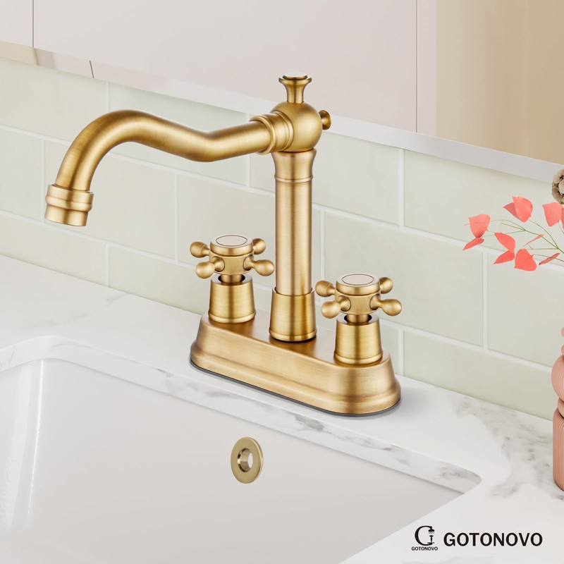 Gotonovo Antique Brass 2 Hole 4 Centerset Bathroom Sink Faucet