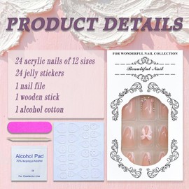 SWEKKE Press on Nails Short Square French Tip Cute Fake Nails Full Cover 5D Bow False Nails with Rhinestones Nail Tip Designs Glossy Glue on Nails Acrylic Artificial Nails for Women Girls 24Pcs