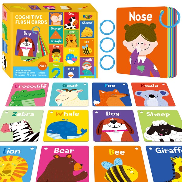 50 PCS Baby Cognitive Flashcards, Double Sided Printed 7 in