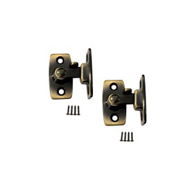 QCAA Heavy Forged Solid Brass Door Latch, 90 Degree Right Angle Door Latch Buckle for Doors & Windows, Small, 1.75", Antique Brass, 2 Pack, Made in Taiwan