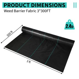 3 x 300 FT Weed Barrier Fabric,2.4 OZ Landscape Fabric,Heavy Duty PP Ground Cover for Gardening,Farming