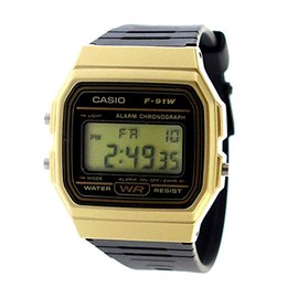 CASIO Quartz Digital Resin Strap Watch Unisex Wrist Watch F-91WM-9A Black, gold