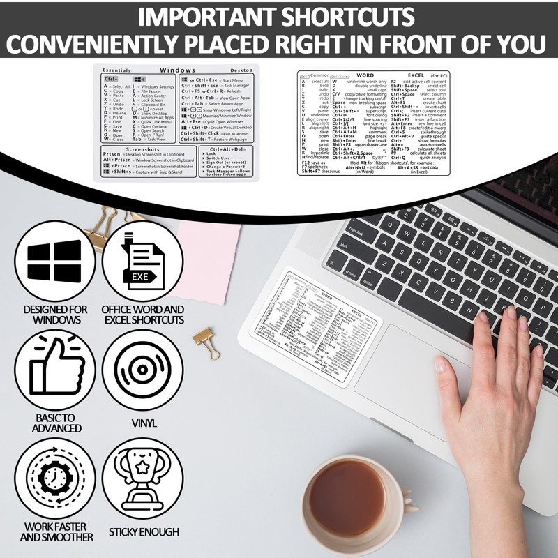 2pcs Windows Shortcut Sticker, Excel Cheat Sheet, Shortcut Stickers for