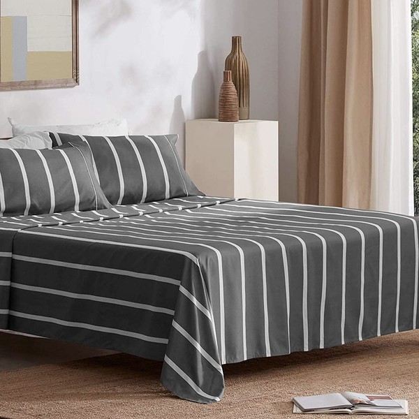 SLEEP ZONE Printed Stripe Queen Size Sheet Set 4 Piece