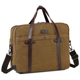 VASCHY Laptop Bag for Men/Women, Vintage Canvas Water Resistant 15.6 inch Messenger Bag Business Briefcase Shoulder Bag Brown