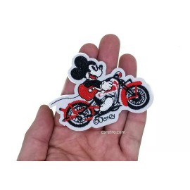 Retro Mickey Mouse Motorcycle Vintage Style Retro Embroidered Iron on Patch Applique