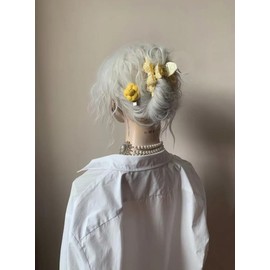 Medium Bow Hair Claw Clips, Double-layer Lace Bow Hair Clip High Texture Cute Acetate Non-slip Hair Clips for Thick & Thin Hair & Curly Hair Fashion Hair Accessories (Yellow)