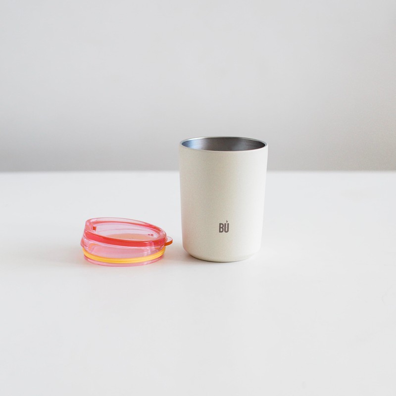 Wiederverwendbare, doppelwandige Edelstahl-Kaffeetasse, Reisebecher, spritzwassergeschützter Deckel, BPA-frei, Cappuccino-Latte flache weiße
