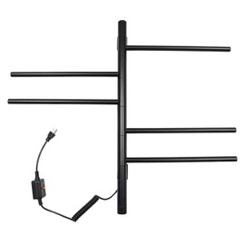 Towel Warmer 5 Bars Wall Mounted Rotating Towel Rack w/HD Touch Panel & Temperature Adjust Control, 110V Electric Stainless Steel Heated Towel Racks Plug-in Towel Dryer for Bathroom, Hotel (Black)